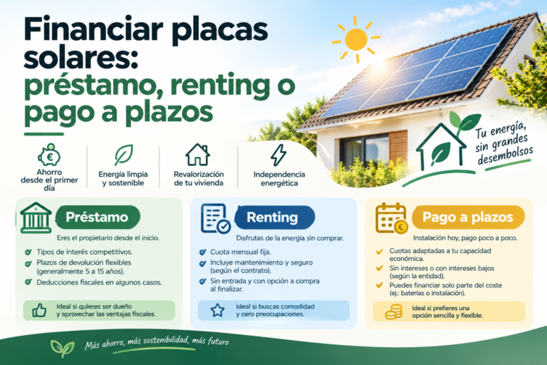 Financiar placas solares: préstamo, renting o pago a plazos