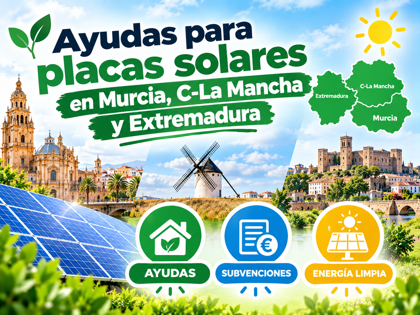 ayudas placas solares Murcia Castilla-La Mancha Extremadura